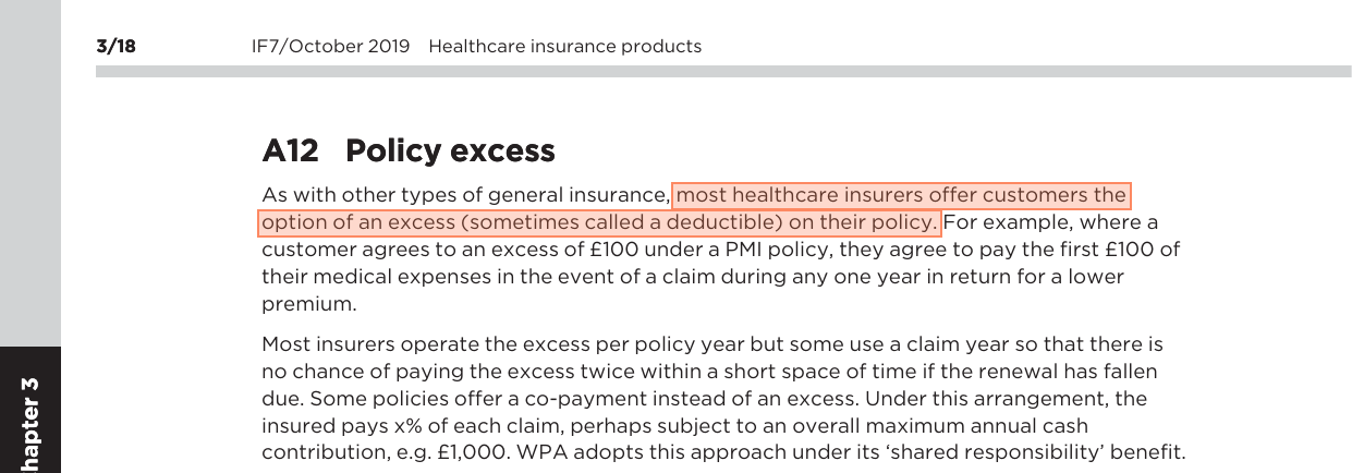 Excess / deductible - member cost-share - IF7 page 72