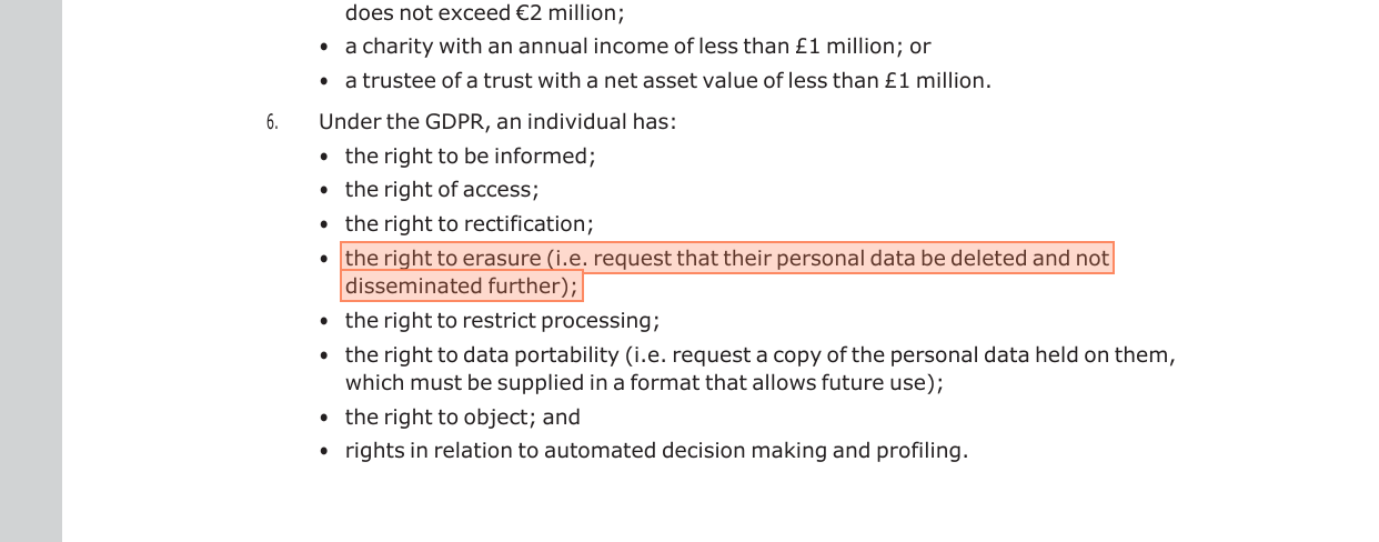 GDPR - the right to erasure - IF2 page 260